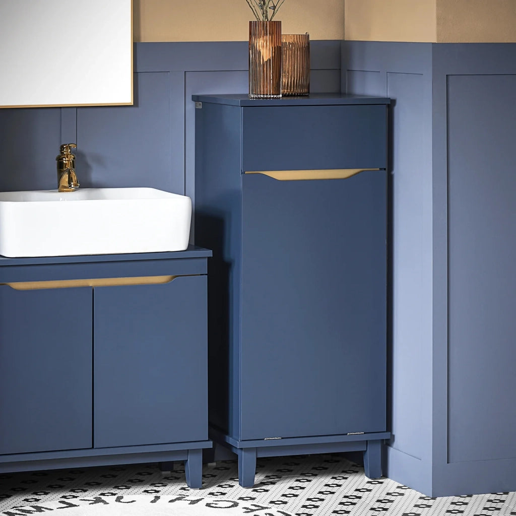 Mobile Lavanderia Con Sacco Portabiancheria Pieghevole Cesto Portabiancheria Mobile Bagno Blu, 40x40x96cm, BZR114-B SoBuy