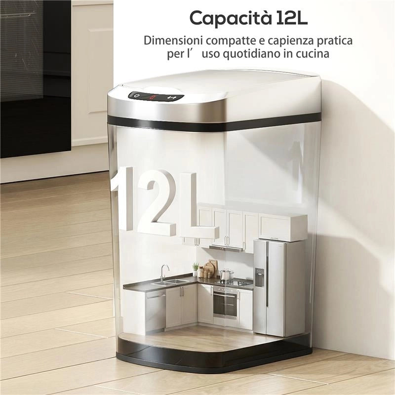 CESTINO RIFIUTI DA 12L A INFRAROSSI CON SECCHIO RIMOVIBILE, IN ACCIAIO INOX, ABS E PP, 28X22X41 CM, ARGENTO