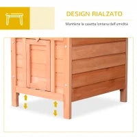 Gabbia per Conigli in Legno da Esterno con Tetto in Asfalto e Rampa Antiscivolo, 42x51x43cm, Rosso Arancione