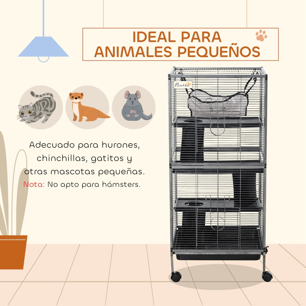 Parco per Animali Domestici con Ruote 2 Porte 3 Rampe ¨C zephmum ¨C Grigio 52x52x113,5cm