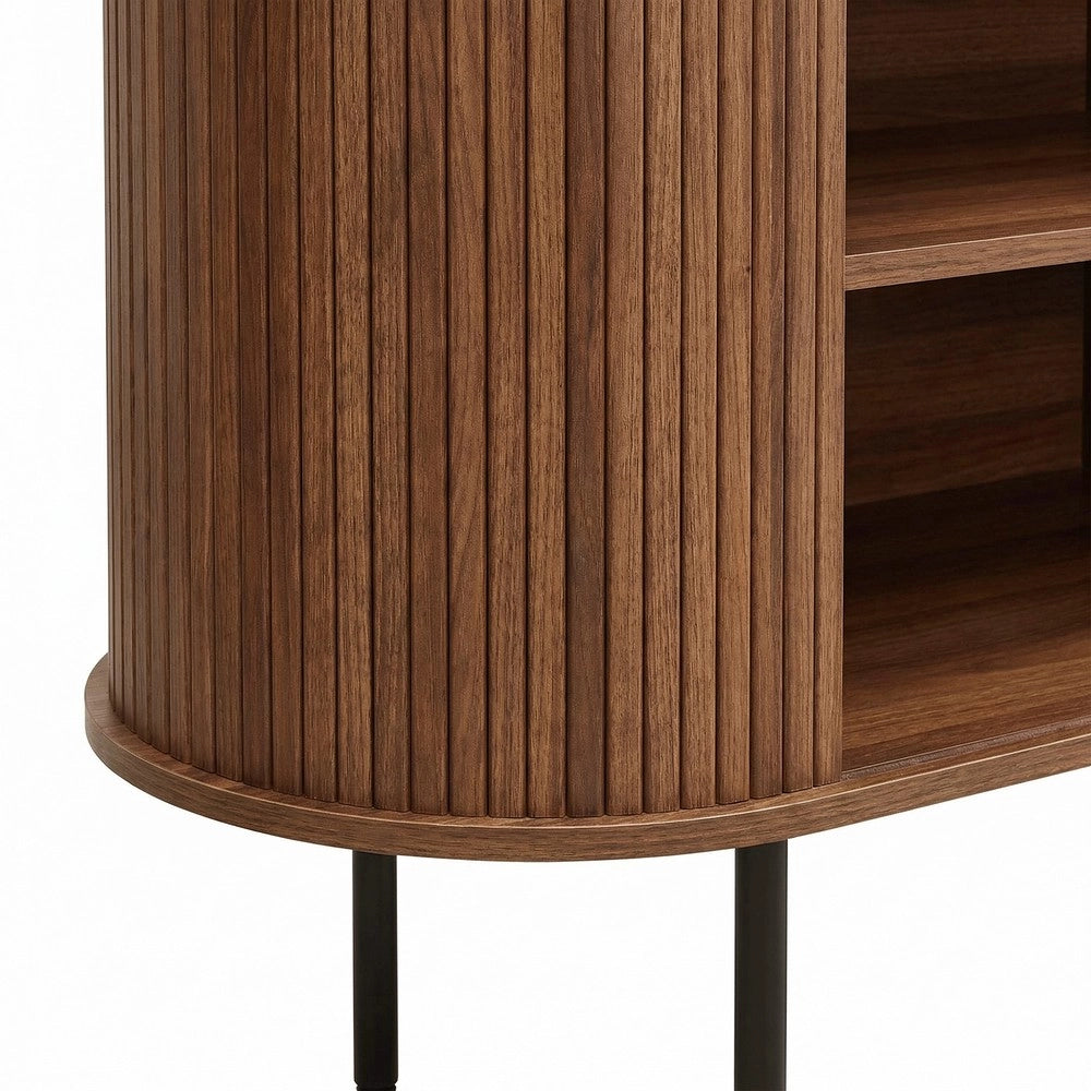 Credenza con Ante a Tapparella ¨C MINIMAL ¨C Legno MDF, Gambe in Metallo, Grigio