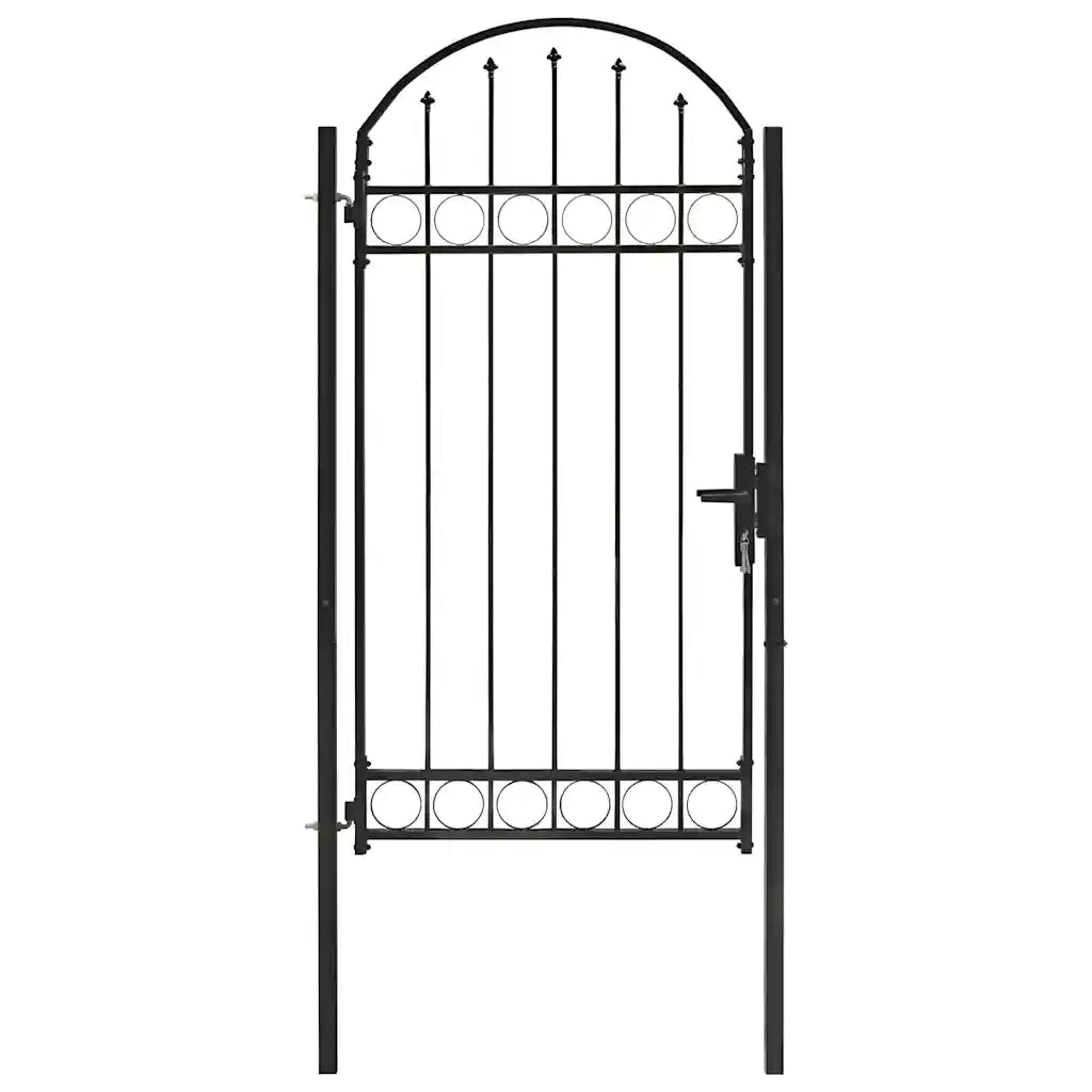 Cancello per recinzione Assen con parte superiore ad arco in acciaio 102x200 cm Nero 146339