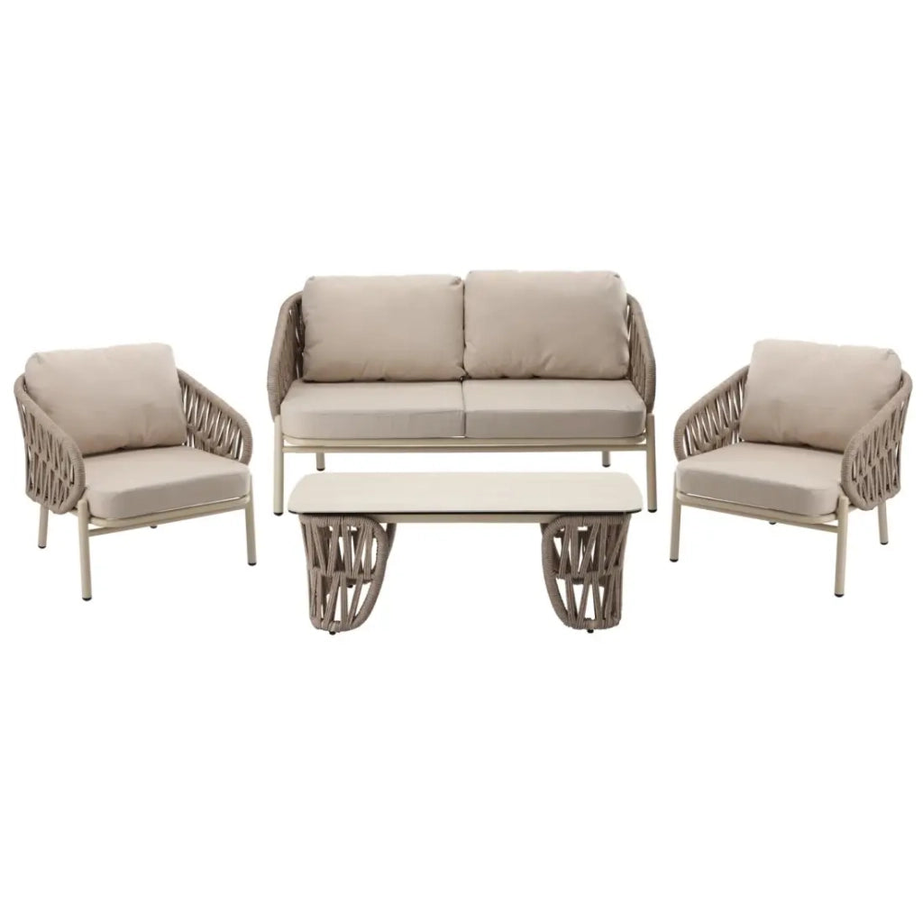 Salotto da giardino 4 posti CORDIA beige in alluminio con divano, poltrone e tavolino