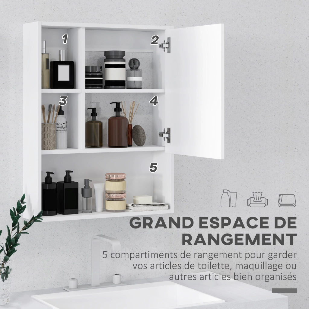 Mobile da bagno con specchio e ripiano regolabile ¨C Zephmum ¨C Bianco 60x15x76 cm