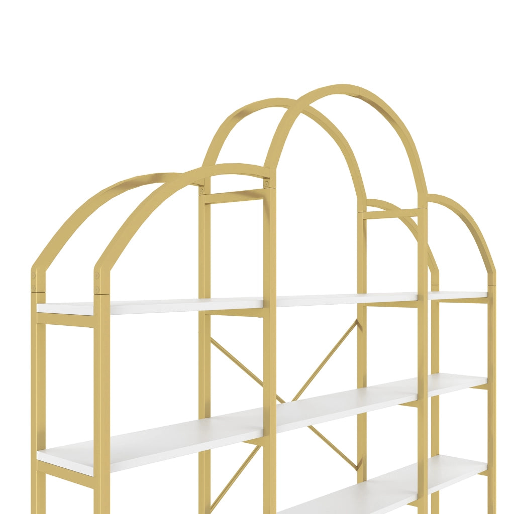 Mobiletto 170x26x190 cm in Acciaio e MDF con 5 Ripiani, Design Nuvola, Colori Oro e Bianco