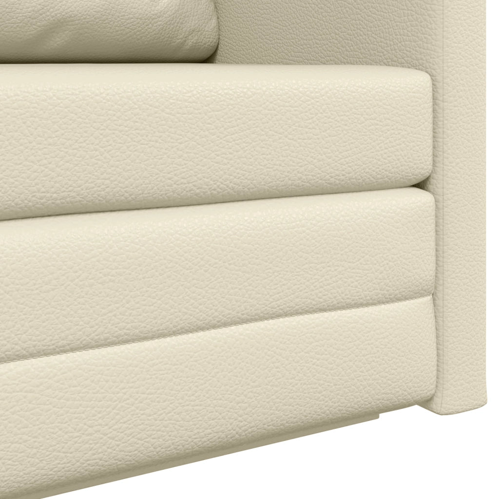 Divano Letto a Pavimento 2-in-1 Crema 124x71x78 cm Pelle Sintetica