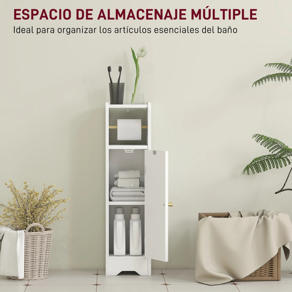 Mobile Bagno Stretto ¨C zephmum ¨C 21x20x79 cm Bianco con Ripiano Aggiustabile e Portarotoli