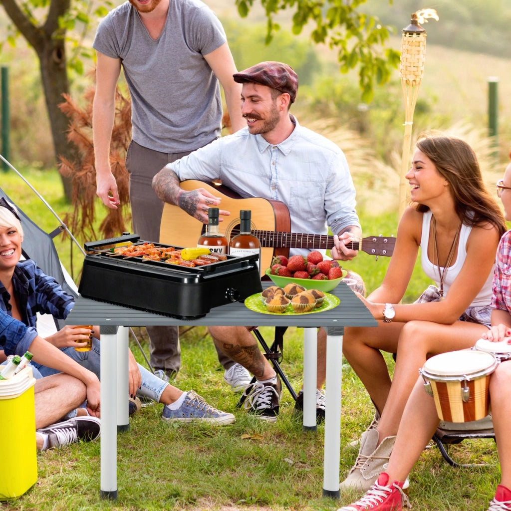 Tavolo da campeggio pieghevole per esterni, Tavolo picnic in legno con borsa portatile per spiaggia Grigio-Tavoli e sedie da campeggio