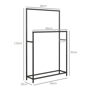 PORTAASCIUGAMANI autoportante a 2 barre 66x20x110 cm metallo nero