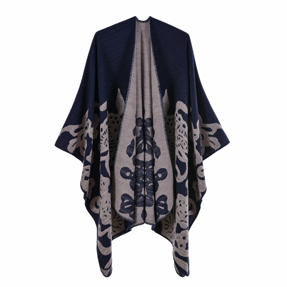 Sciarpa/stola da donna, scialle/mantella spessa in cashmere con orlo spaccato, alla moda.
