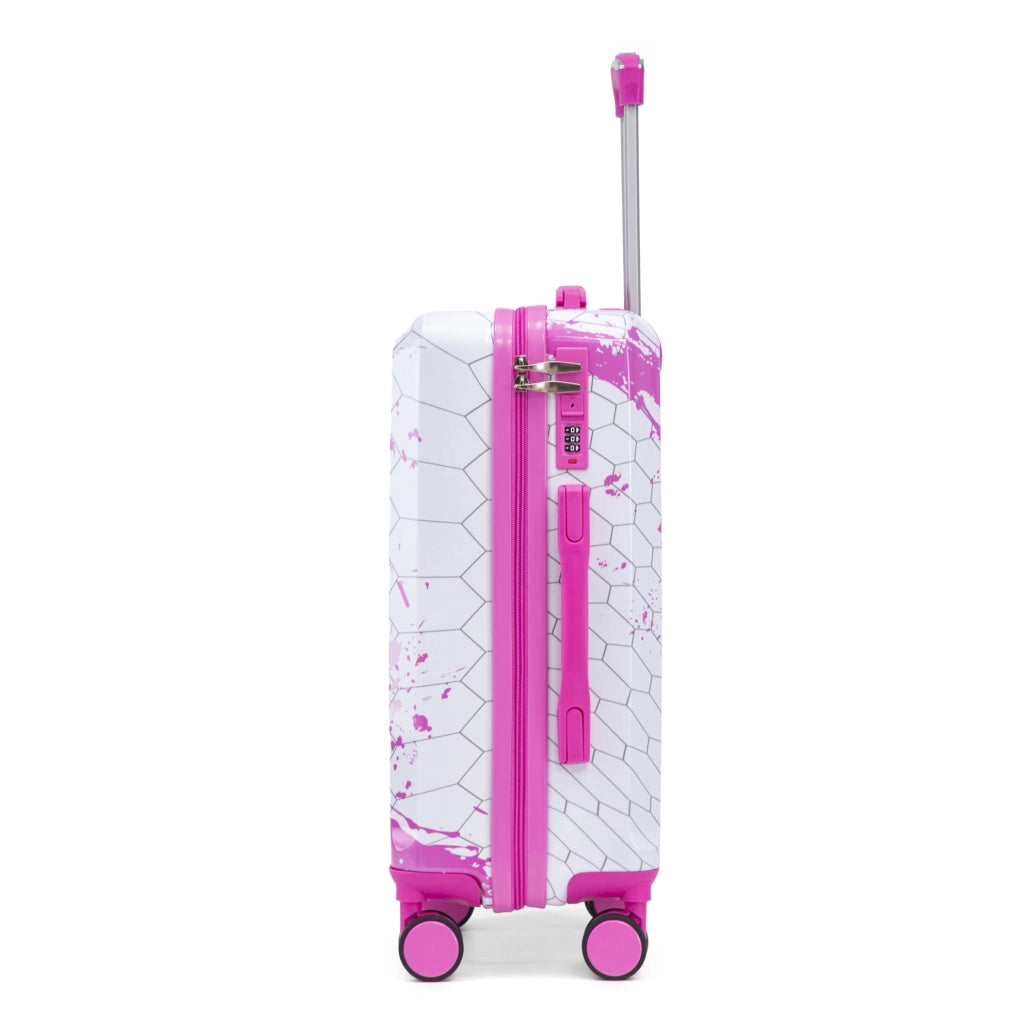 Set di 3 Valigie Rigide in PC con Stampa e Lucchetto a Combinazione Rosa - 20", 24", 28"