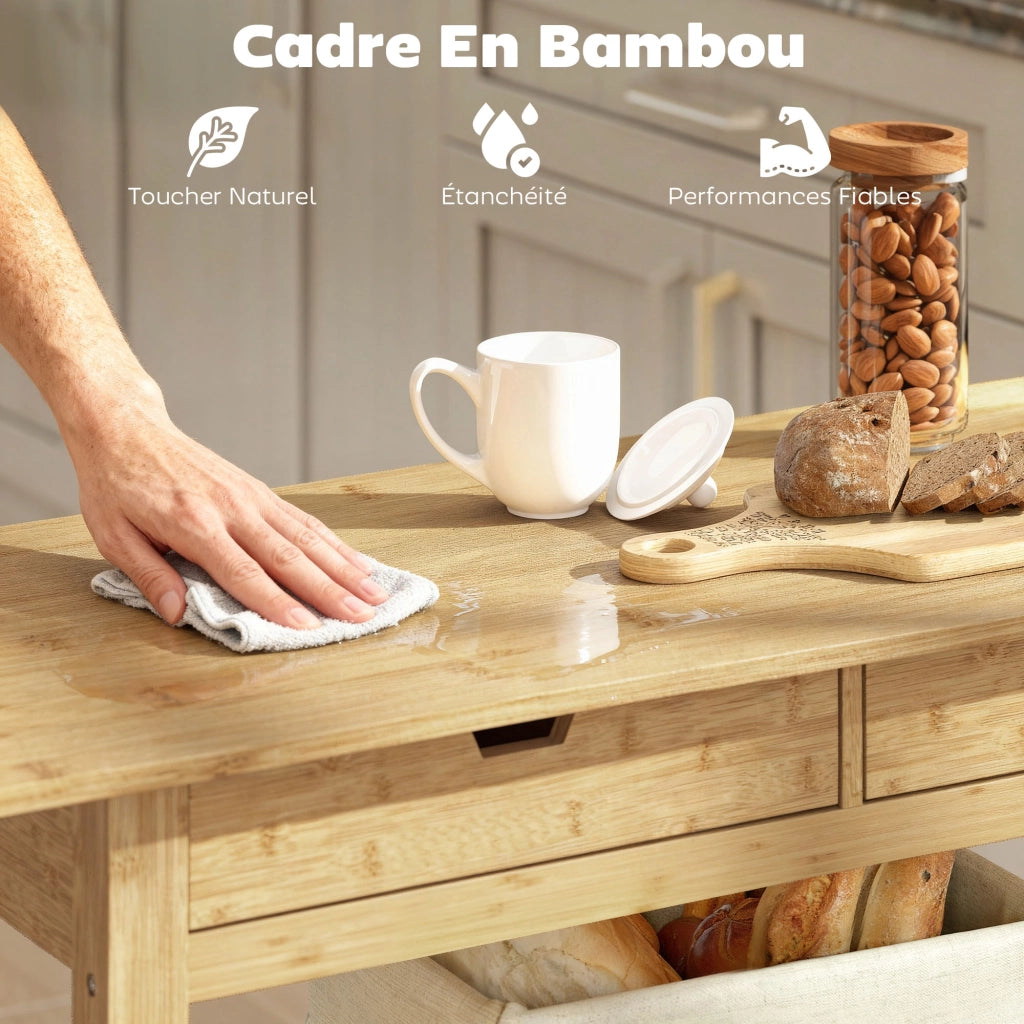 Carrello da cucina con 2 cassetti e 2 ripiani in bamb¨´ ¨C zephmum ¨C 100x43x75 cm