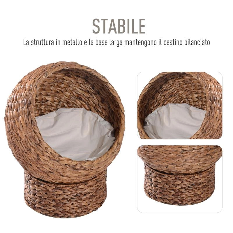 LETTO PER GATTI IN VIMINI CON CUSCINO IN COTONE  BIANCO 42 X 33 X 52 CM