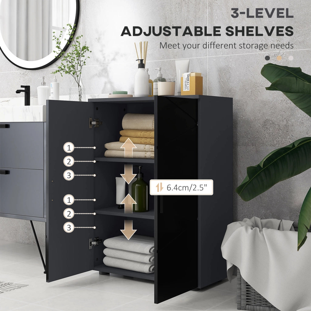 EasyComfort Mobiletto Bagno 2 Ante in Legno con 3 Ripiani e Chiusura Ammortizzata, 60x30x82cm, Nero