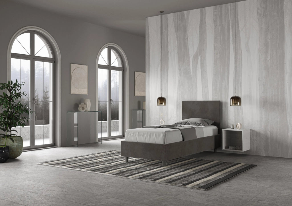 BS COM Letto singolo senza rete imbottito 90x200 microfibra grigio