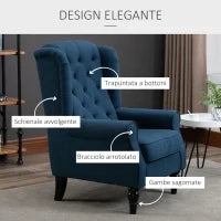 Poltrona per Salotto in Stile Francese con Seduta Imbottita e Cuscini, in Poliestere, 74x86x102 cm, Blu