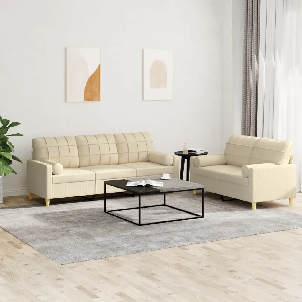 Set Divani 2 pz con Cuscini Crema in Tessuto 3201324
