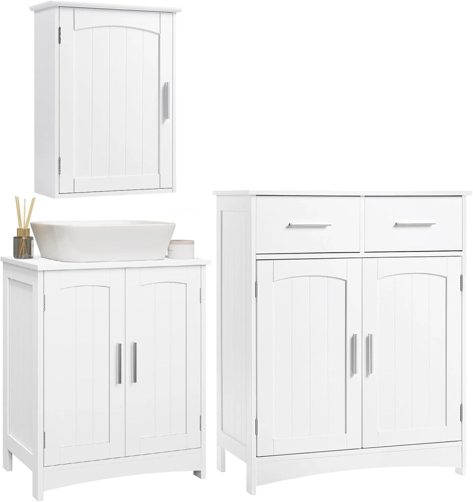 Mobile da Bagno Sospeso, Mobile Sottolavabo per Bagno con 2 Ante, 2 Cassetti, Ripiano Regolabile, MDF, Bianco