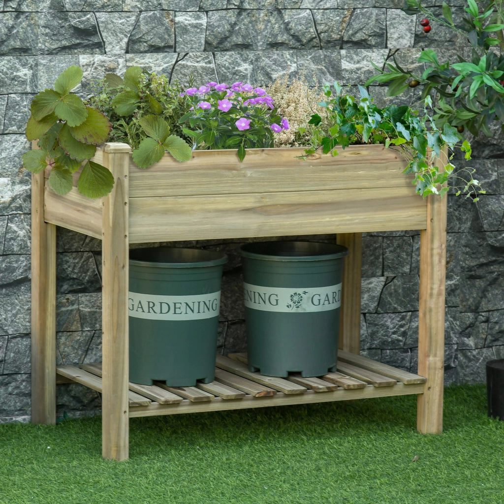 Fioriera Rialzata in Legno con Gambe e Ripiano Inferiore per Giardino e Balcone 91x51x76cm