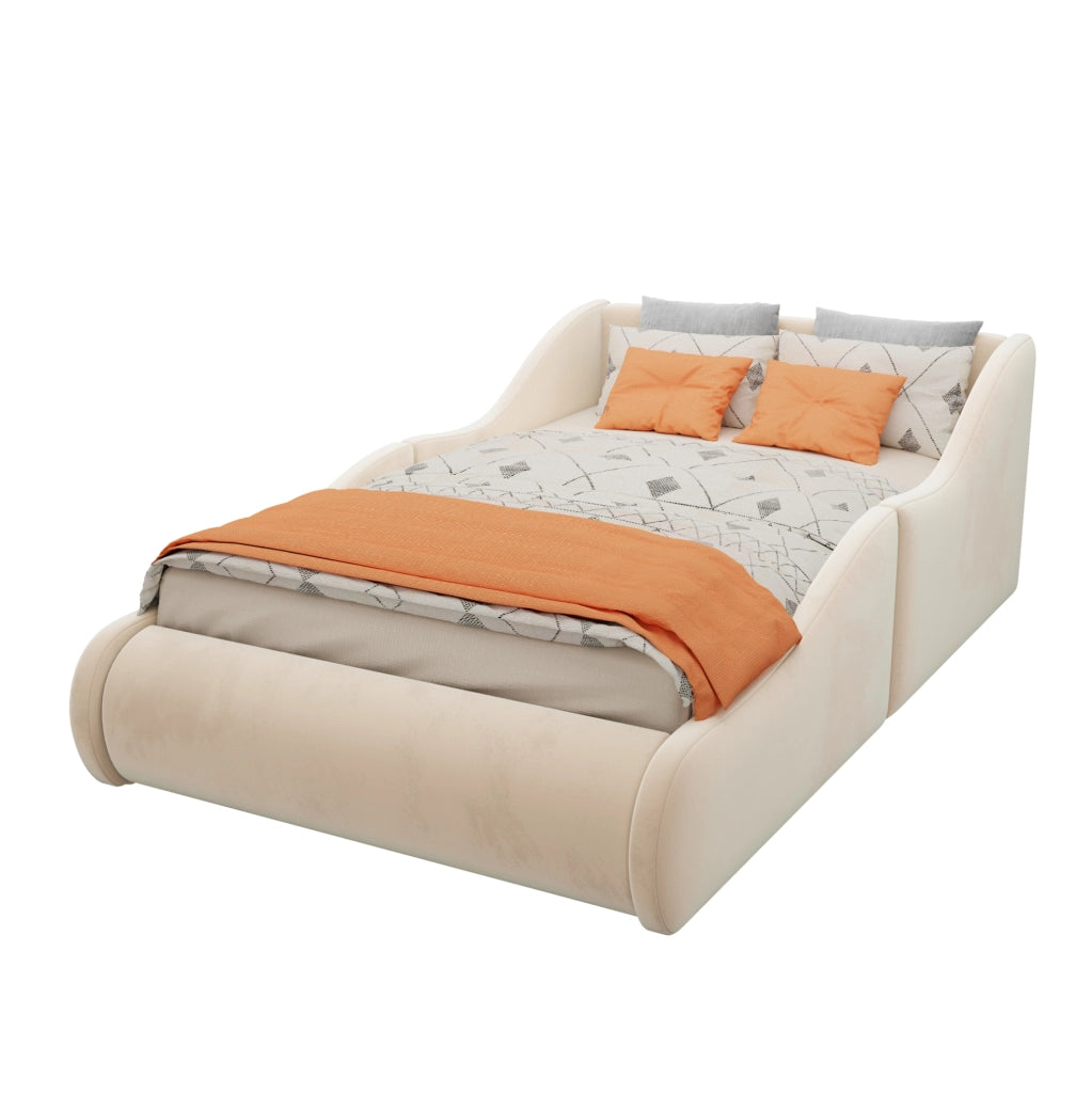 Letto singolo imbottito per bambini 90x200 cm in velluto beige con sponde laterali