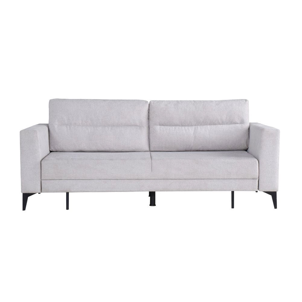 Divano con carrello estraibile e schienale ribaltabile Derry 3 posti tessuto grigio chiaro 217x85x88H