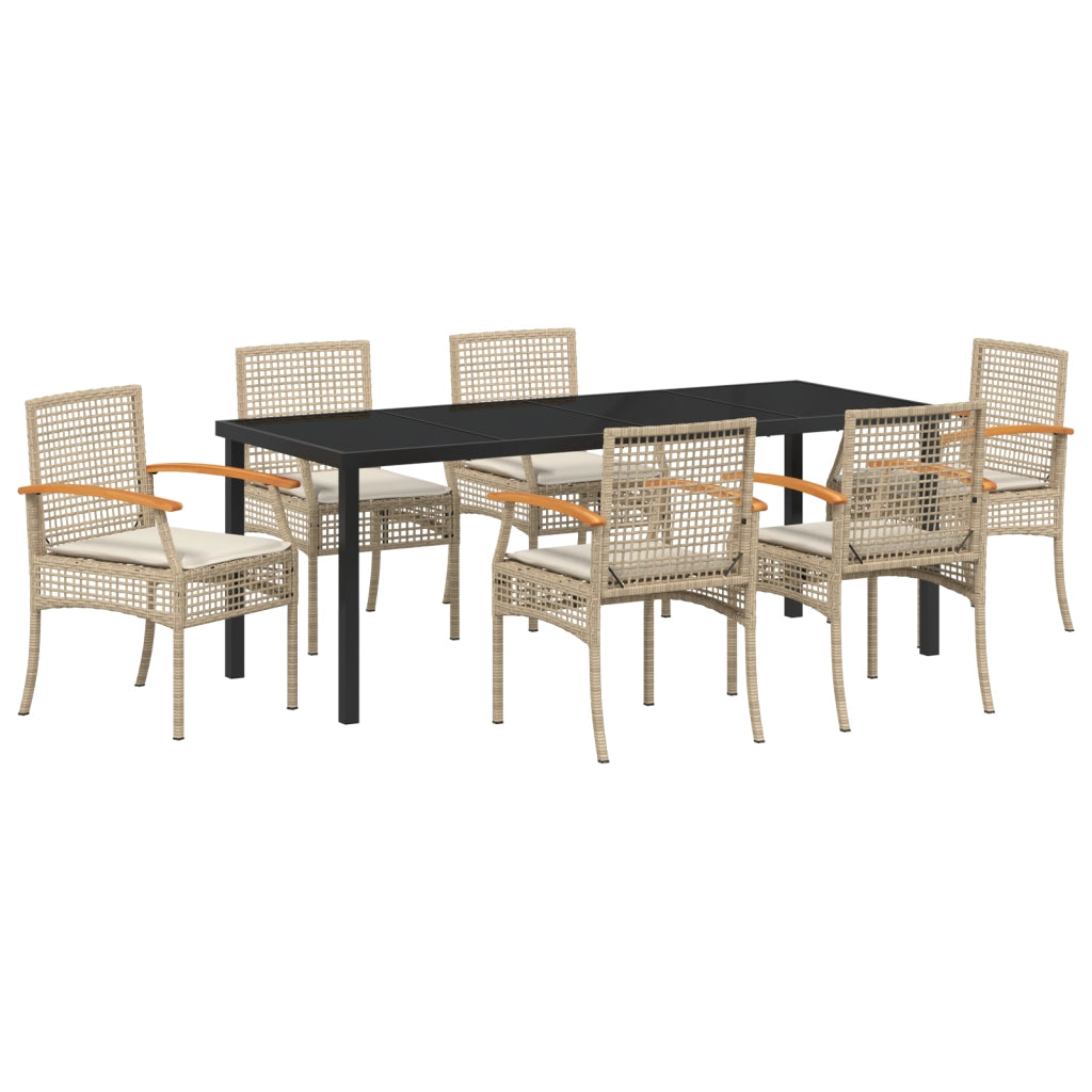 Set di Pranzo da Giardino con Cuscini Beige Rattan Polivalente 7 Pezzi