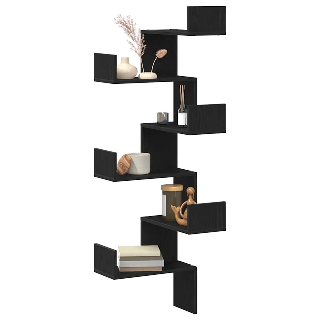Mensola Angolare da Parete Rovere Nero 45 x 45 x 147 cm 868053
