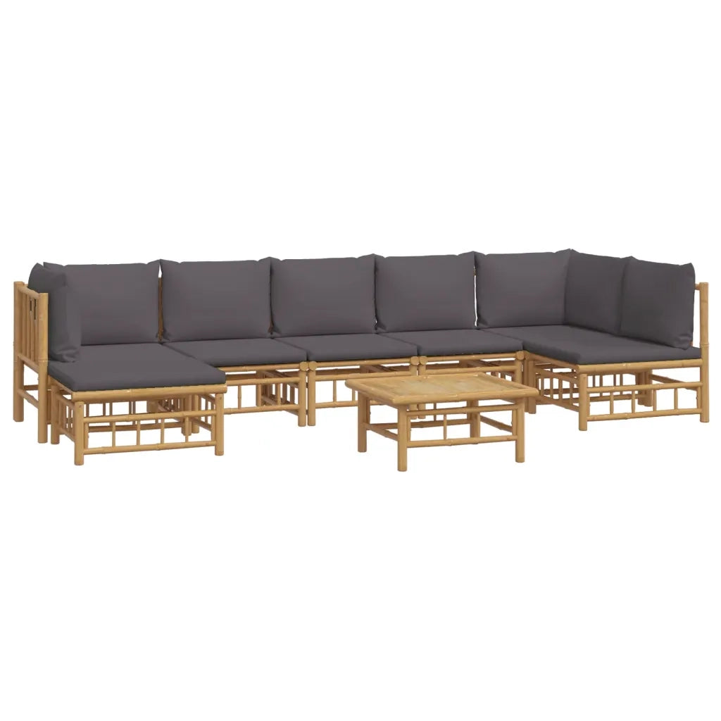 Set Salotto da Giardino 8pz con Cuscini Grigio Scuro Bambù 3155238