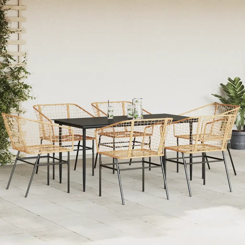 Set Pranzo da Giardino 7pz | Set Salotto da Giardino Marrone Polyrattan Vetro