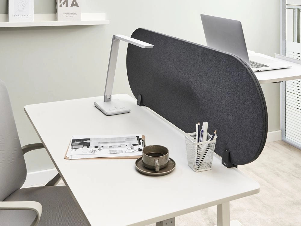 Pannello divisorio grigio scuro in tessuto PET Board 120 x 40 cm Schermo acustico Morsetti di montaggio modulari Casa Ufficio