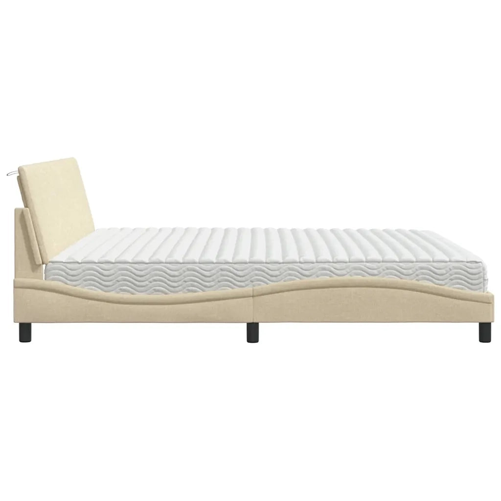 Letto con Materasso Hanko Crema 200x200 cm in Tessuto 3310557