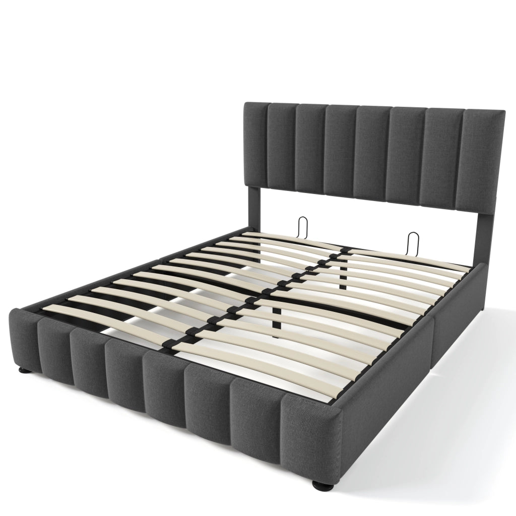 LETTO Contenitore 140x200 cm in lino grigio, testiera regolabile