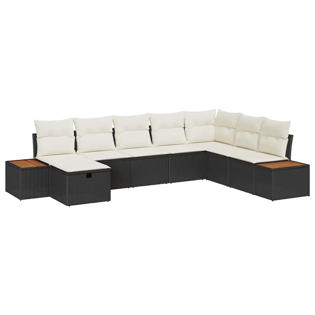 Set Divano da Giardino con cuscino Nero polyrattan