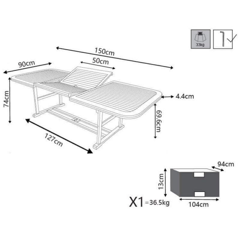 TAVOLO RETTANGOLARE 150/200X90 DOUBLE