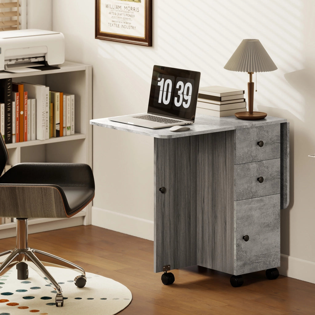 Tavolo Pieghevole con 2 Cassetti ¨C Zephmum ¨C Grigio Legno 120x60x76.5 cm