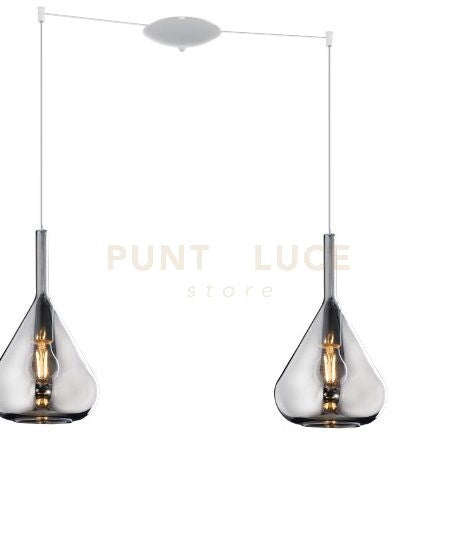 SOSPENSIONE BIANCO 2 LUCI SPOSTABILE VETRI FUME 1177BI-S2 S-FU