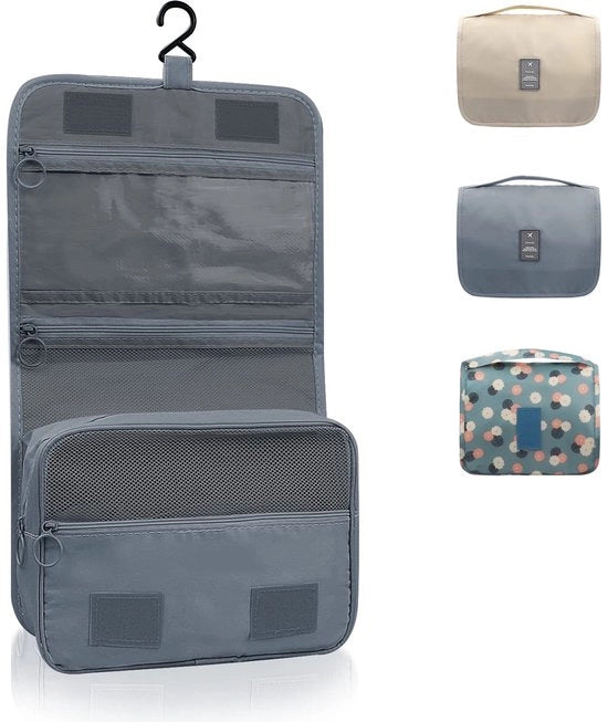 Toilettes appese, toilettes pieghevoli, borsa cosmetica, toilettes da viaggio pieghevoli con maniglia, toilettes per uomini e donne (grigio chiaro, L)