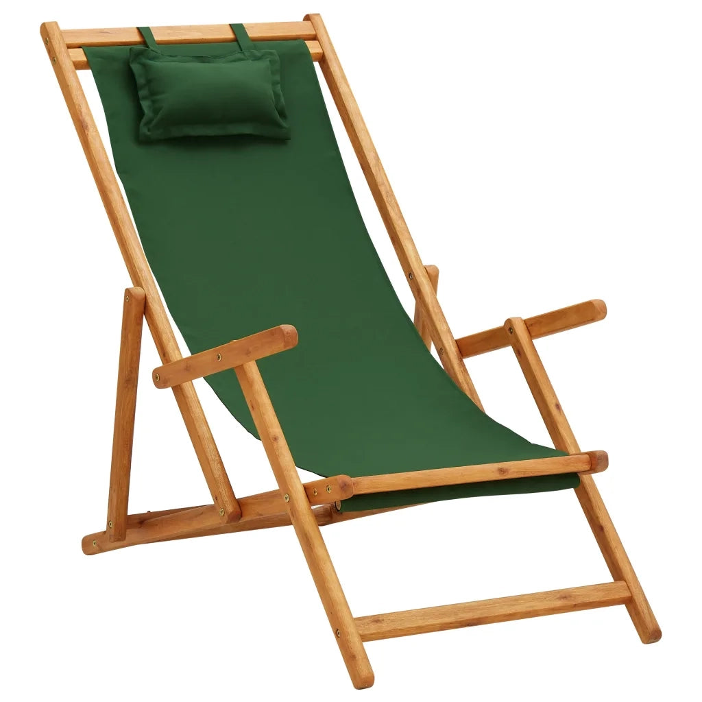 Sdraio Pieghevole in Massello di Eucalipto e Tessuto Verde cod mxl 67405