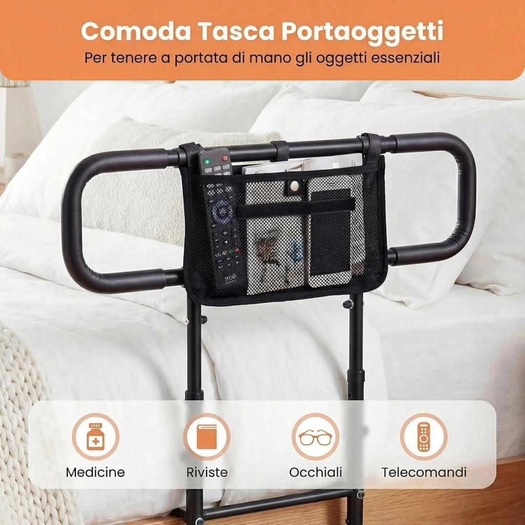 Sponda Letto Anziani Anticaduta, Regolabile, Pieghevole (Nero)
Sbarra da Letto Adatta Letti Queen, Maniglie Imbottite, Tasca Rimovibile, Base a U, Supporto 136 kg