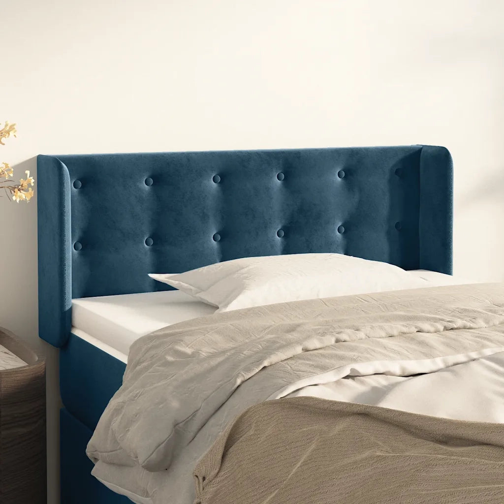 Testiera ad Orecchio-Testata con Orecchie Blu Scuro 103x16x78/88 cm in Velluto 601985