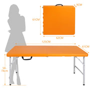 Tavolo pieghevole portatile 125 x 61 cm regolabile in altezza; plastica e ferro; arancione