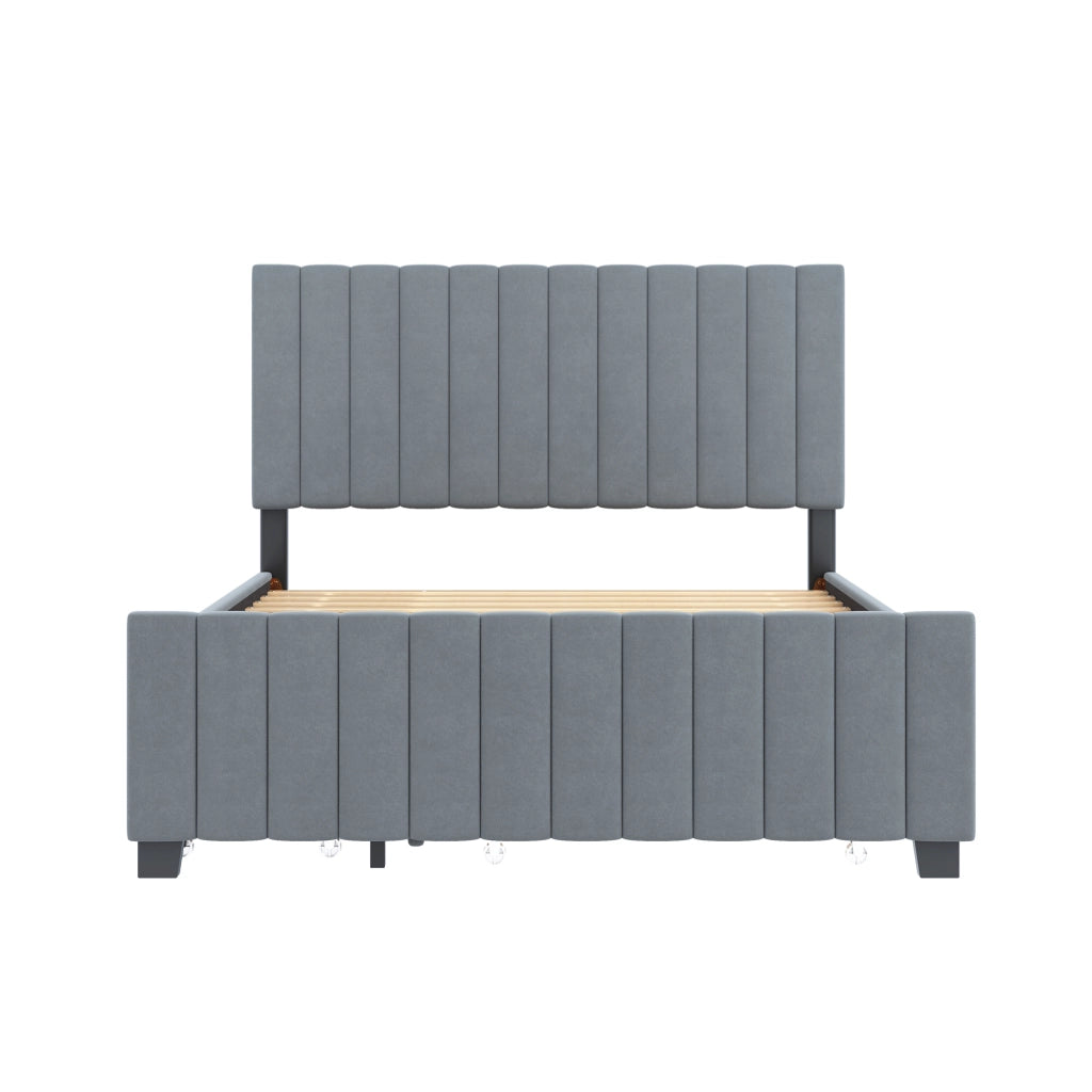 OKWISH Letto con Cassetti 140×190 cm, Letto Matrimoniale con Letto Estraibile 90×190 cm, 2 Cassetti e Testiera Imbottita, senza Materasso, Grigio