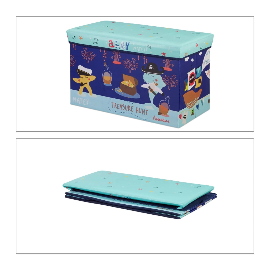Pouf contenitore portaoggetti pieghevole per giocattoli bambini 36 x 60,5 x 30,5 cm in poliestere blu 13_0006332