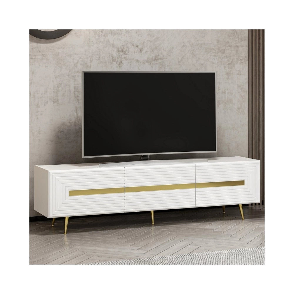Mobile porta Tv 3 ante Jose 180x42x50h bianco particolari oro