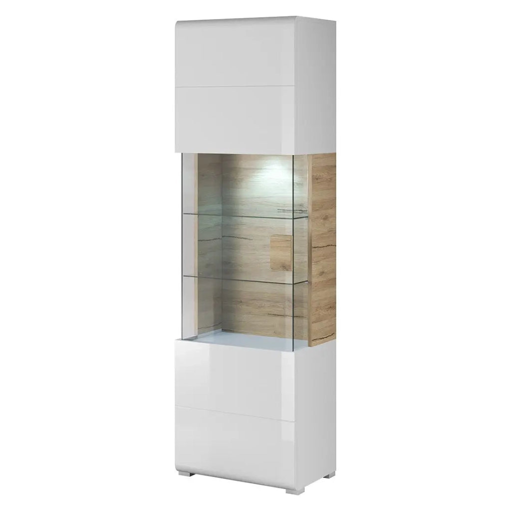 Set completo di 6 mobili da soggiorno collezione OHIO. Colori bianco e effetto quercia.