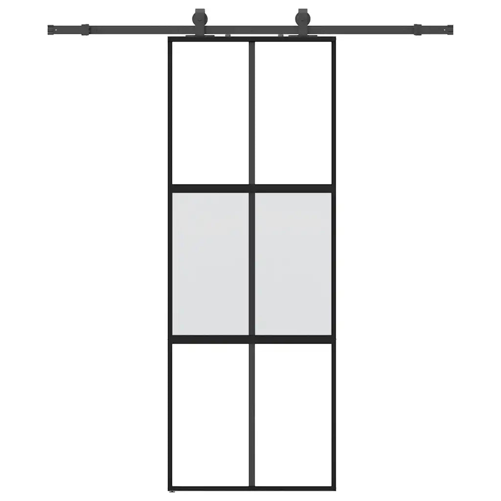 Porta Scorrevole Set Ferramenta Nera 76x205 cm Vetro Temperato 3375823