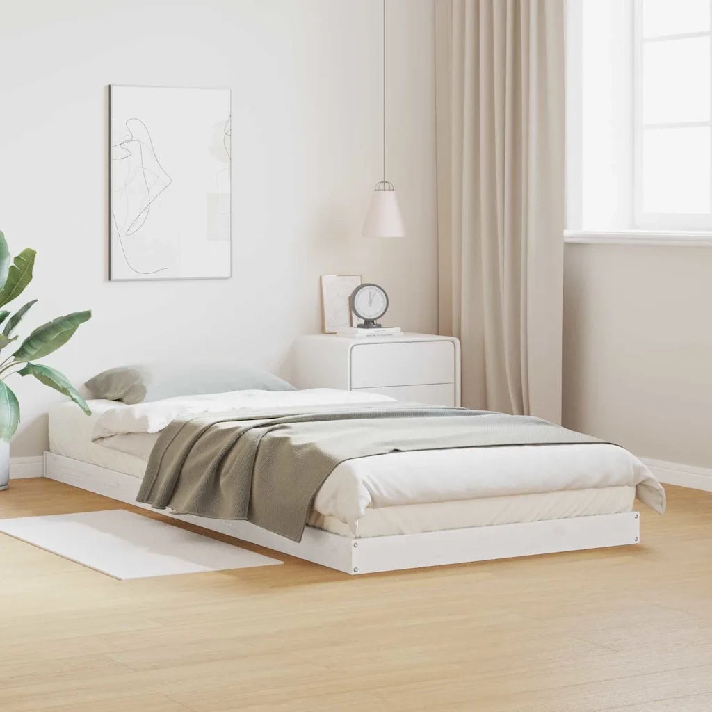 Struttura letto a terra Bianco 100 x 210 cm Pino massello 869737