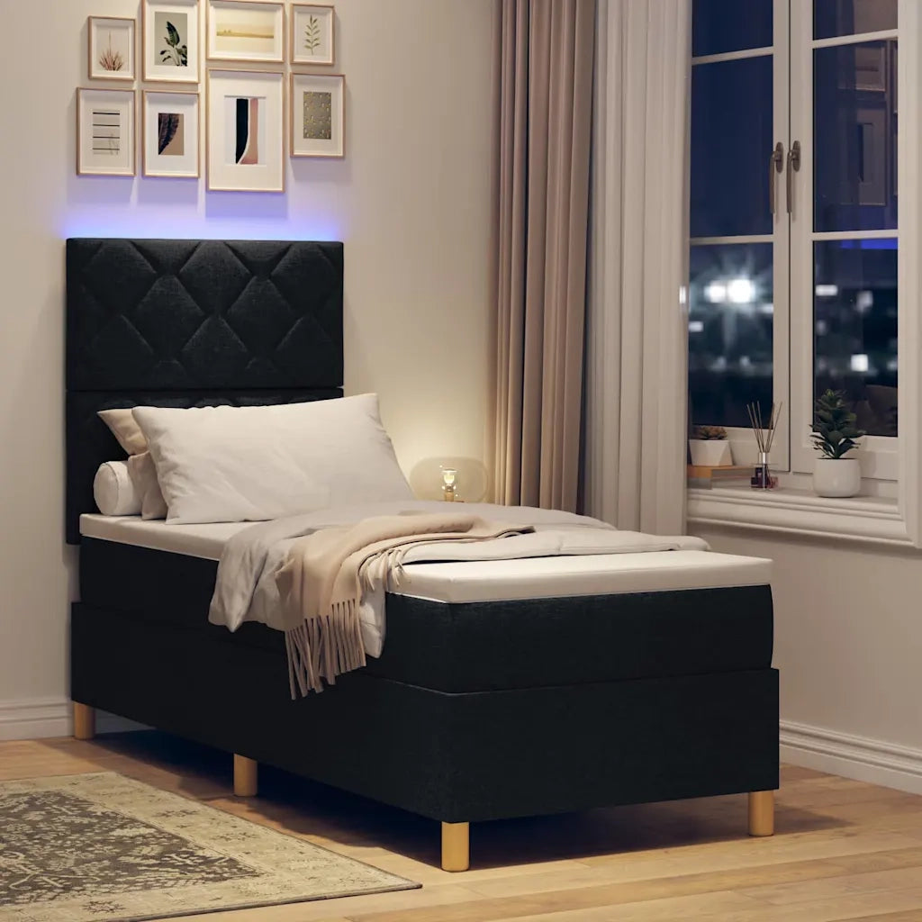 Letto a Sorgente LED con materasso Nero 80 x 200 cm Tessuto