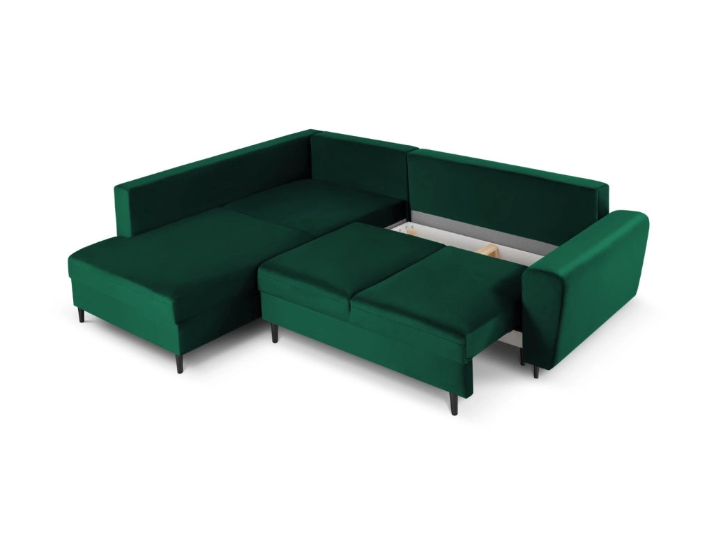 Cosmopolitan Design - Divano convertibile angolare sinistro con contenitore "Kyoto" 5 posti in velluto verde bottiglia 