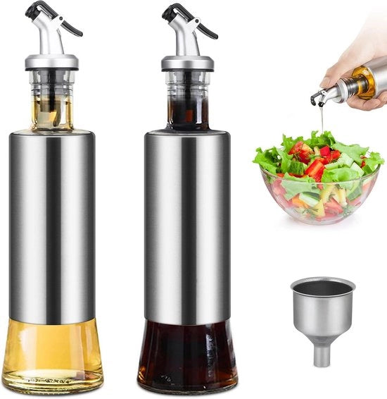 Set di 2 Flaconi in Acciaio Inossidabile con Bocchetta di Scolatura e Beccuccio - 300ml